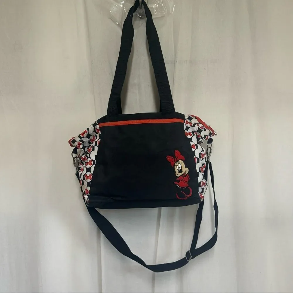 Disney Baby Minnie Mouse Black White Red Canvas Large Diaper Shoulder Bag